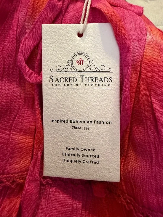 Sacred Threads Pink & Orange Tie-Dye Tiered Midi Skirt - Picture 5 of 8